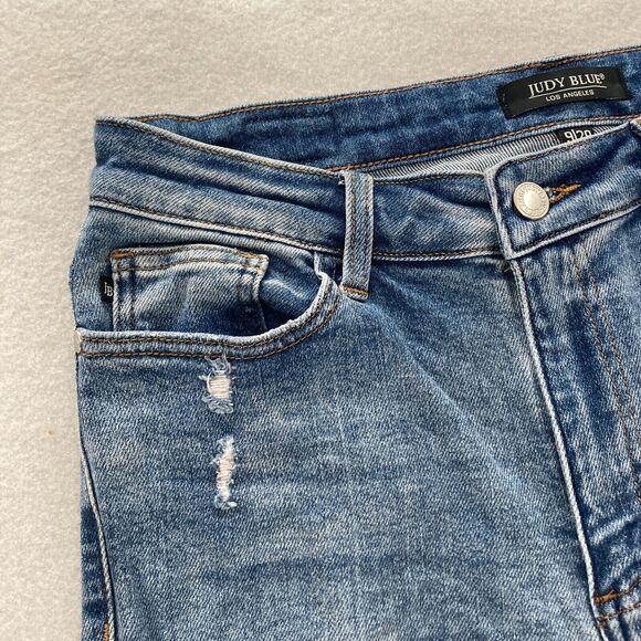 Judy Blue Jeans Women's 9/29 Skinny Fit‎ Blue Stretch Denim Distressed Raw Hem - Picture 4 of 13